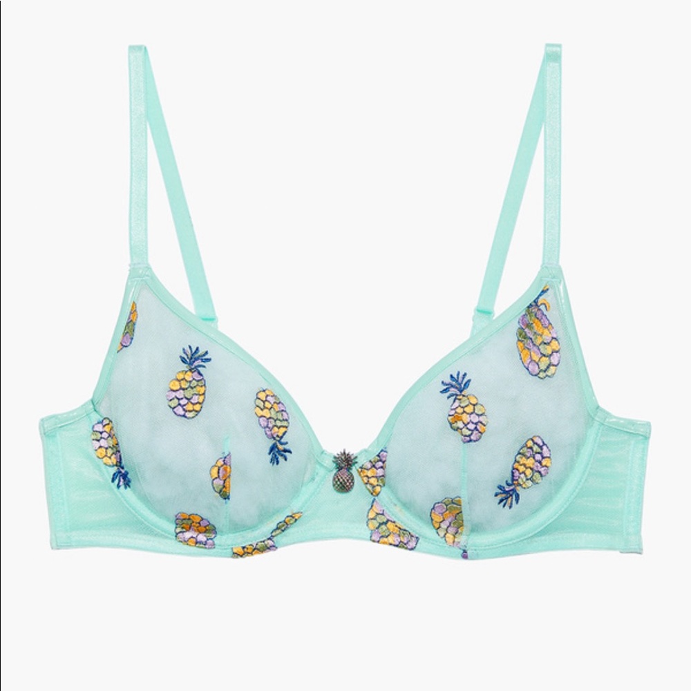 Savage X Fenty Pineapple Embroidered Bra NWT